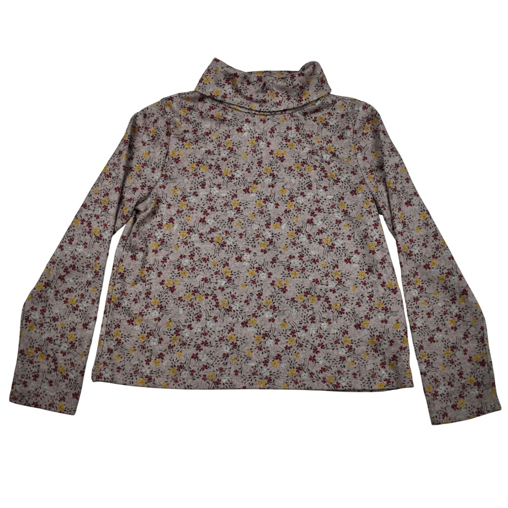 Copper Key Turtleneck Top Girls L Tan Floral Long Sleeve Knit Fall Cottagecore